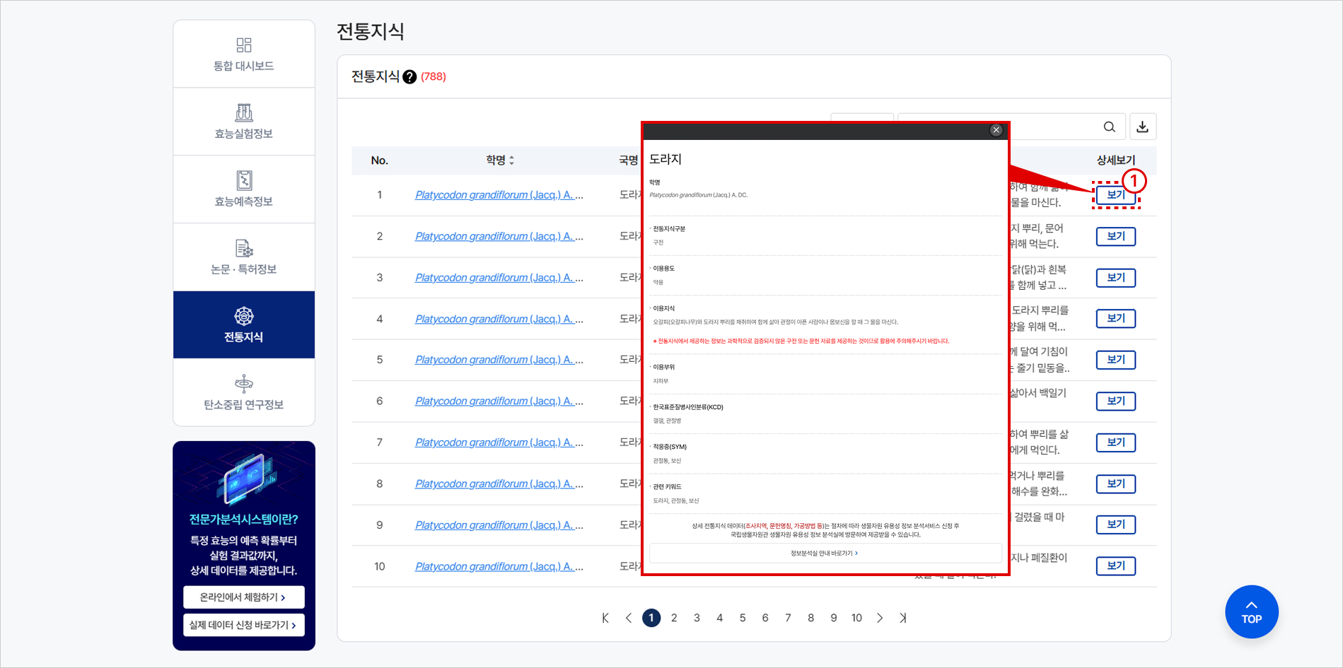 전통지식 검색 결과