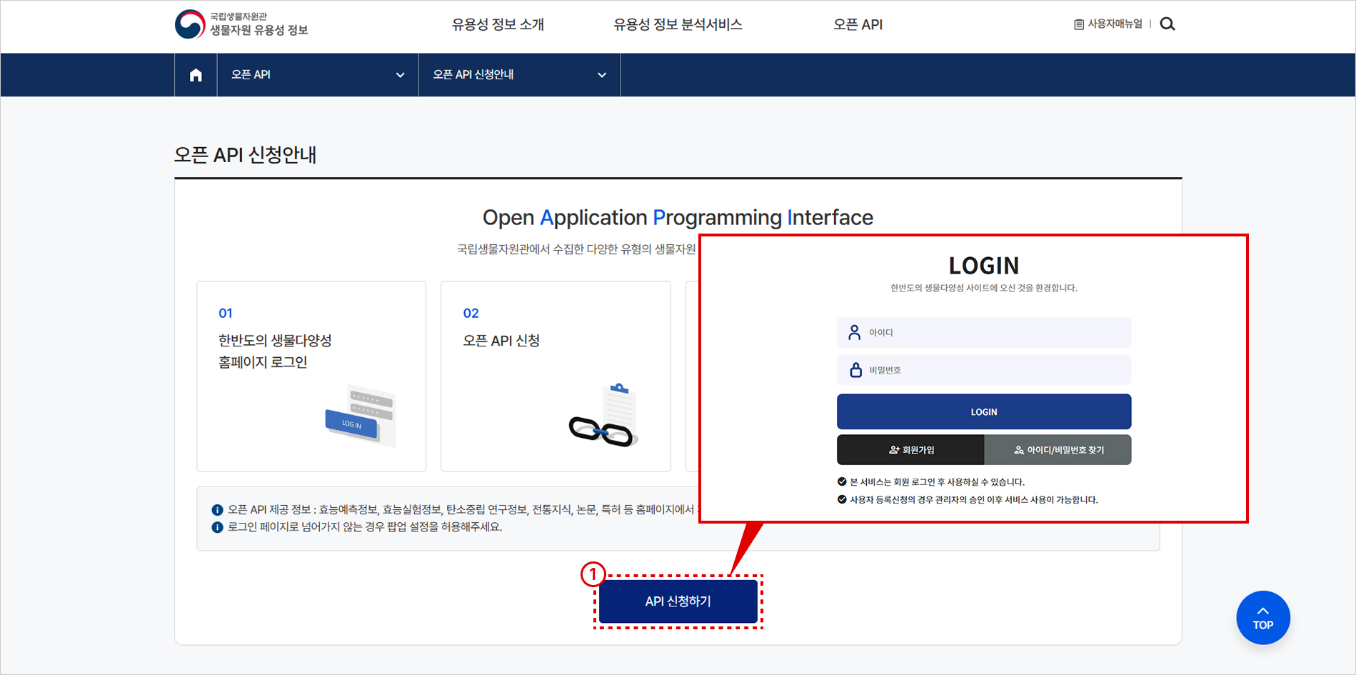 오픈 API 신청 안내